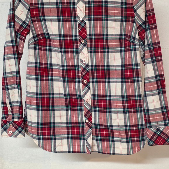 Talbots Women XS Plaid Button Up Shirt Long Sleeve Red Green Cream Gold Holiday - Picture 4 of 9